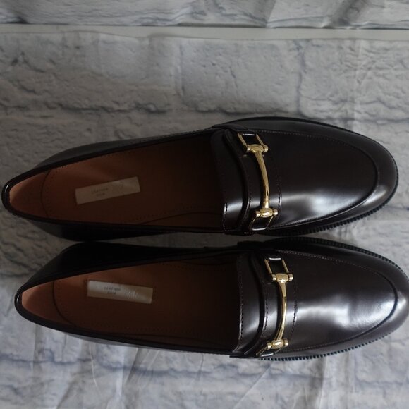 H&M Premium label Burgundy Leather loafers with Gold buckle - Picture 8 of 12